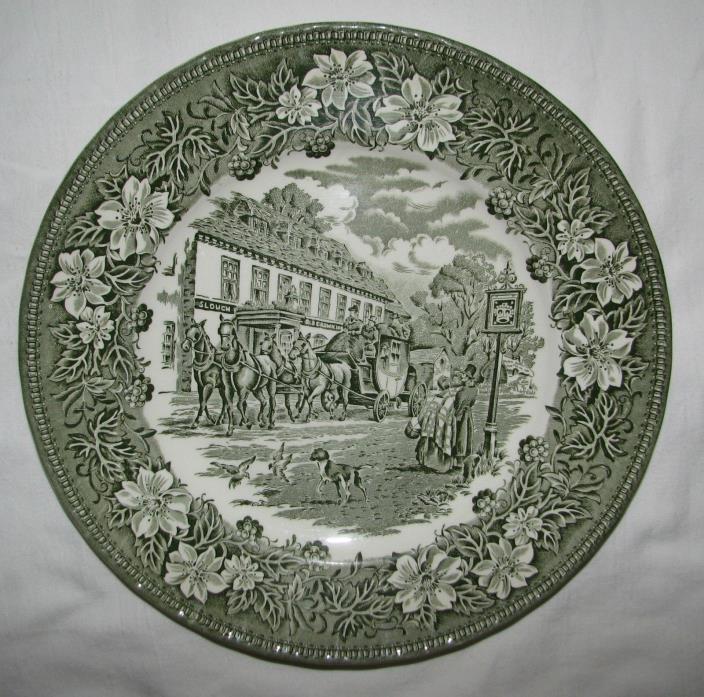 green transferware dinner plate England vintage COACHING TAVERNS 10
