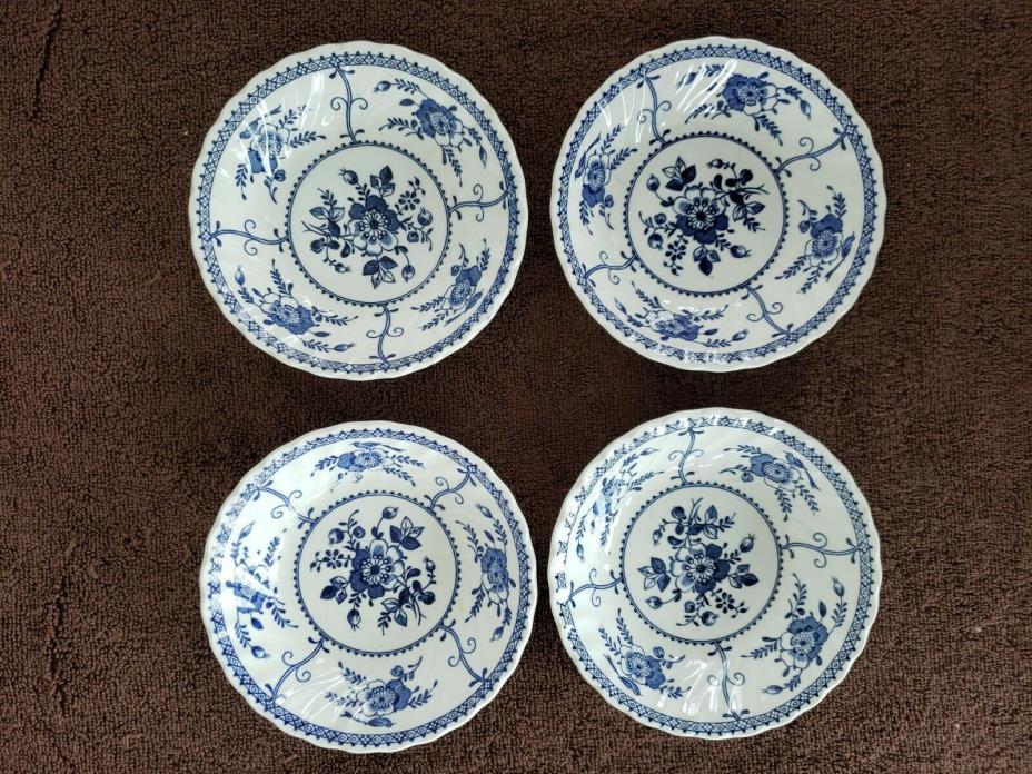 4 Vintage Johnson Brothers England INDIES Ironstone Dessert Bowls Blue and White