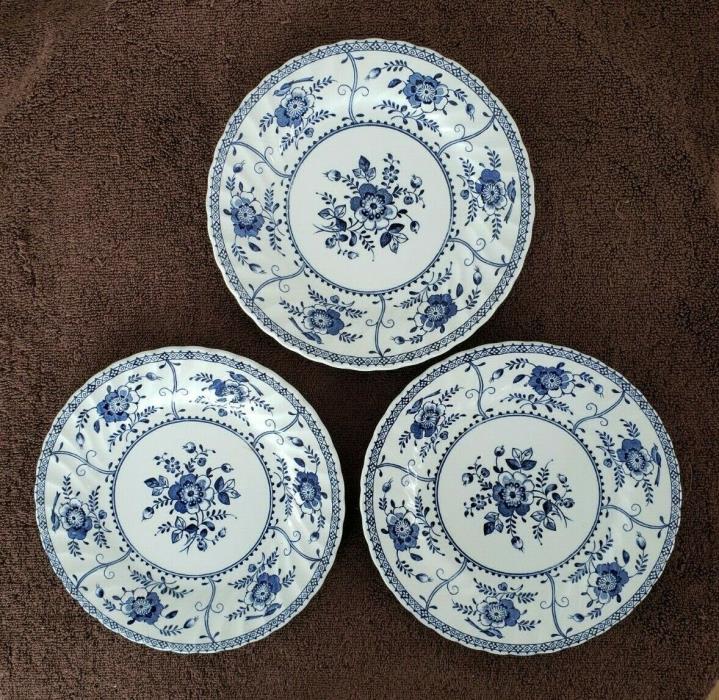 3 Vtg Johnson Brothers England INDIES Ironstone Salad Plates Blue and White