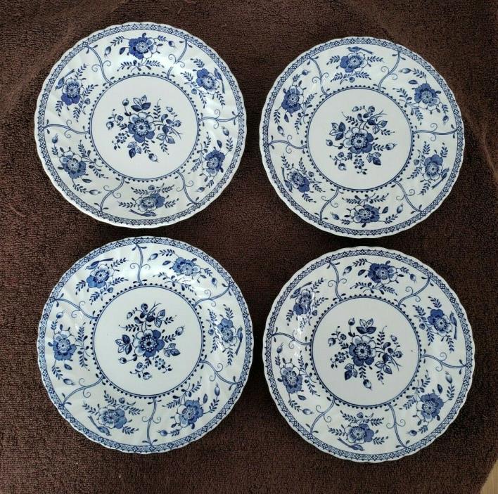 4 Vtg Johnson Brothers England INDIES Ironstone Salad Plates Blue and White