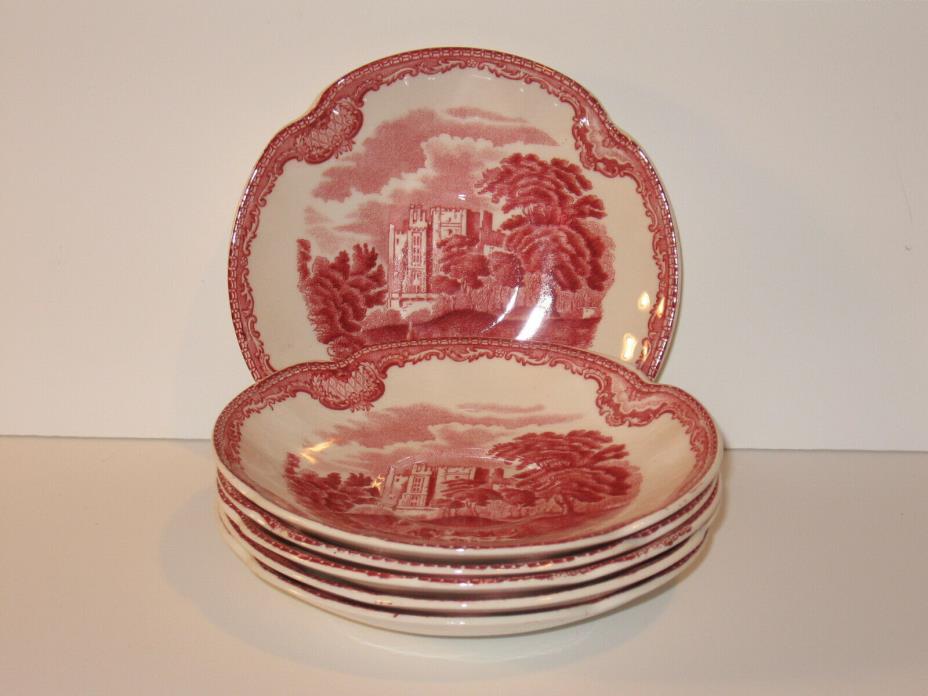 Johnson Bros England OLD BRITAIN CASTLES Pattern 6 Saucers for Cups Red