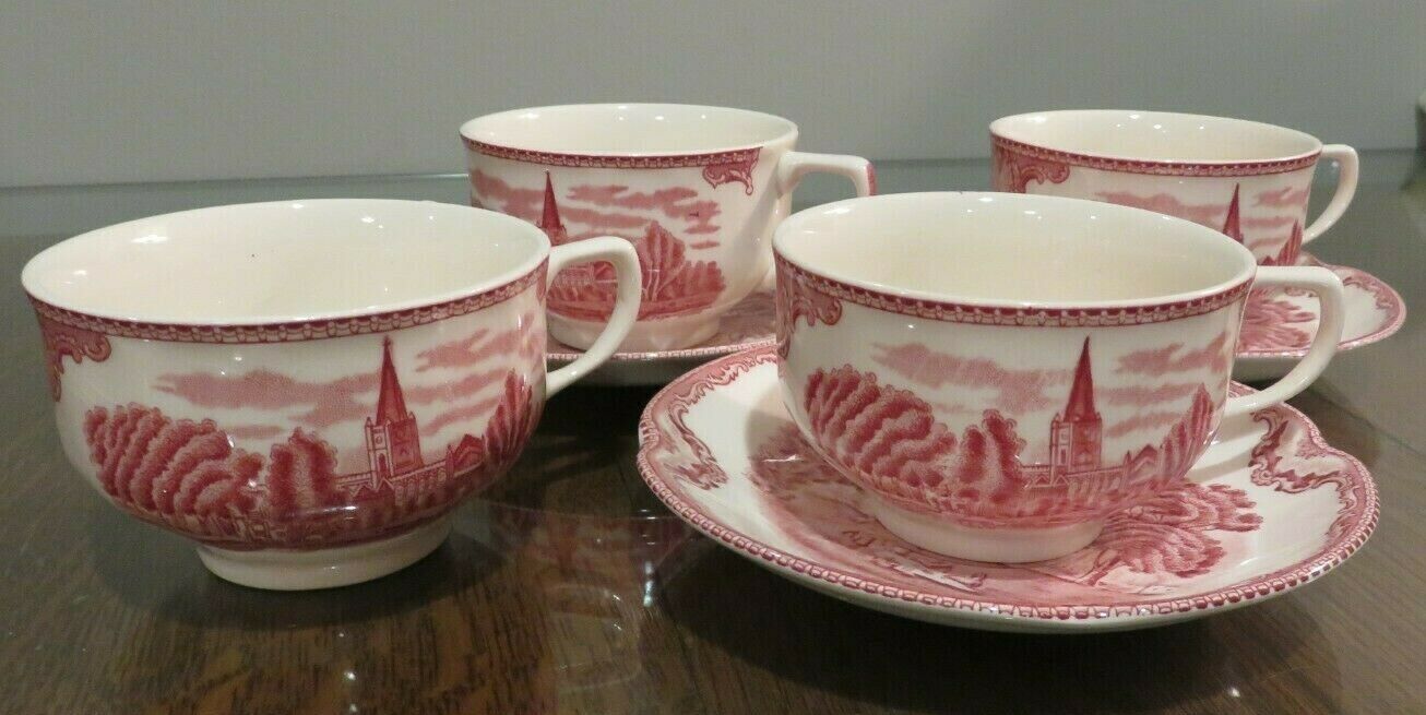 Johnson Bros OLD BRITAIN CASTLES Pink Cup & Saucer 3 Sets + Cup England