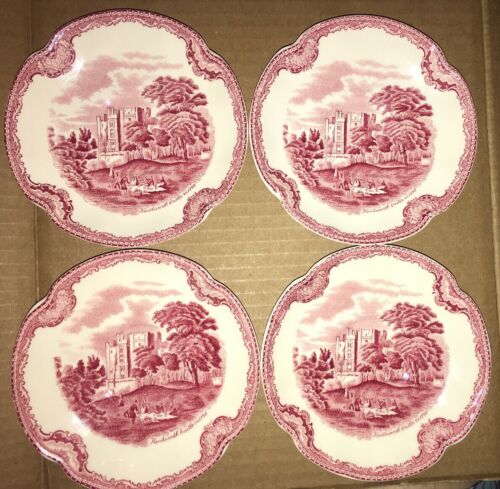4 Nice Johnson Bros England Old Britain Castles Saucers Pink Fuchsia Red Saucer