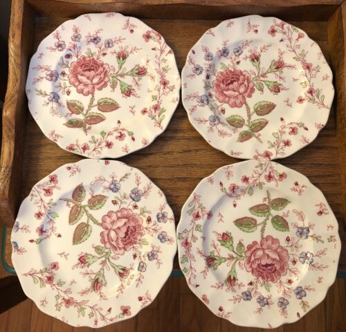 4 Johnson Brothers Rose Chintz 6.25” Bread & Butter Plates England Flower Logo