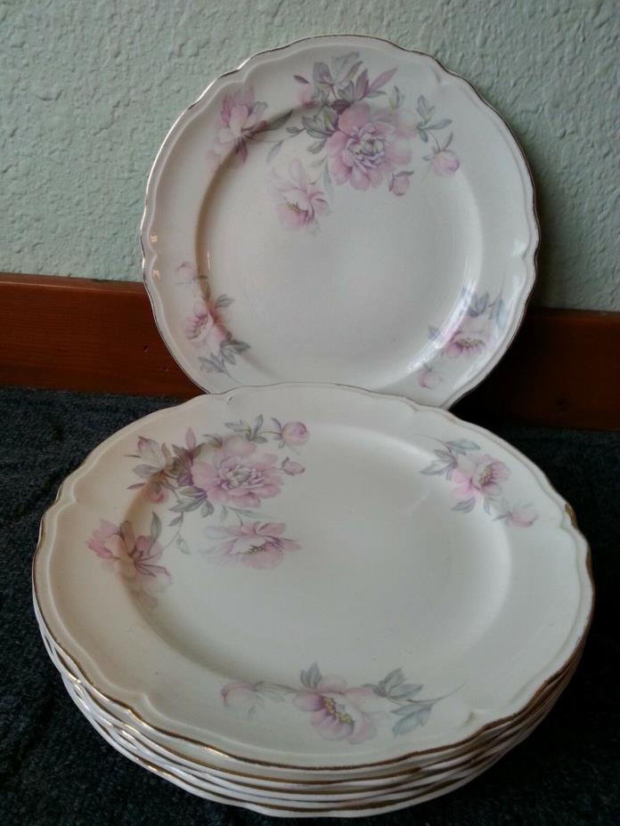 Vintage Edwin Knowles China Dinner Plates Pink Floral  Semi Vitreous, collectib
