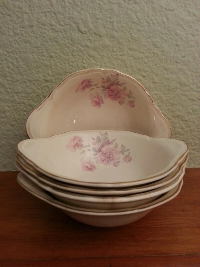 2 Edwin Knowles China Co. Soup Bowls, Semi Vitreous, Pink Floral