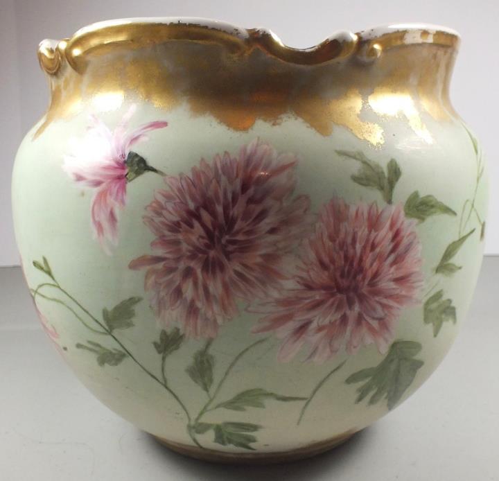 Antique KTK Knowles Taylor China LG Hand Decorated Planter Bowl Vase ~Fancy Top