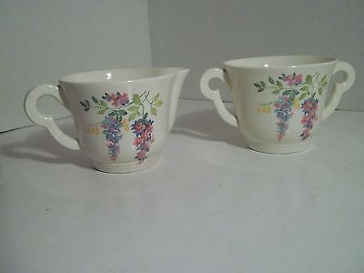 Vtg Edwin Knowles China Creamer Sugar Bowl Pink and Blue Flower KNO 1267 41-6