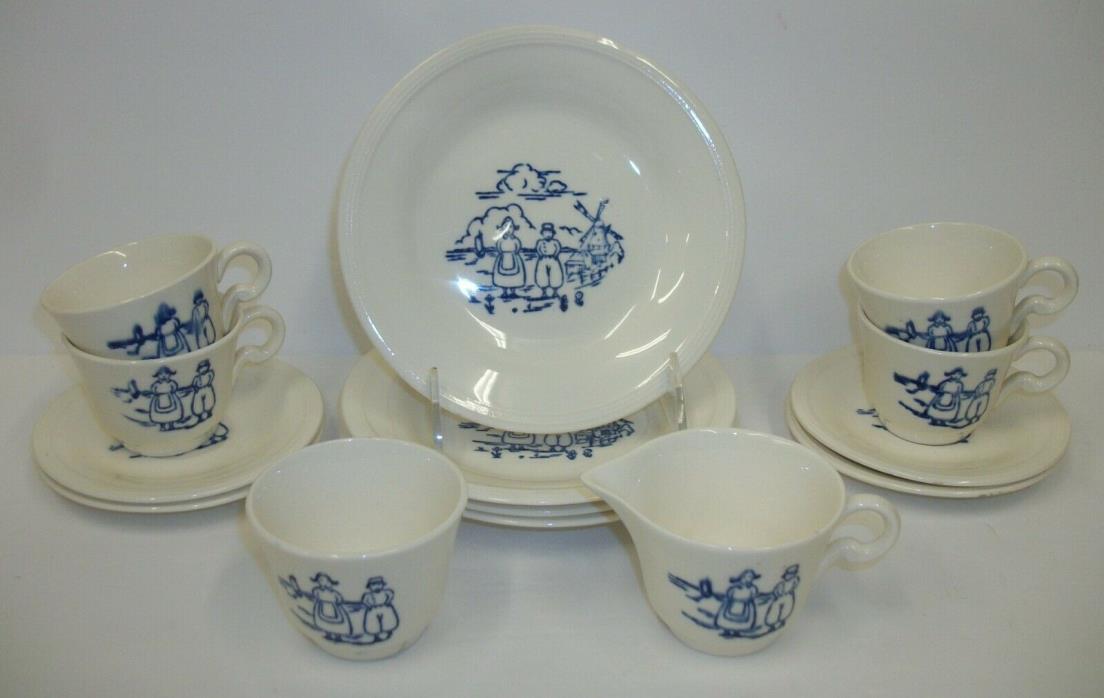 Vtg Edwin Knowles Blue Dutch Holland Boy & Girl Child's China Dishes Tea Set Lot