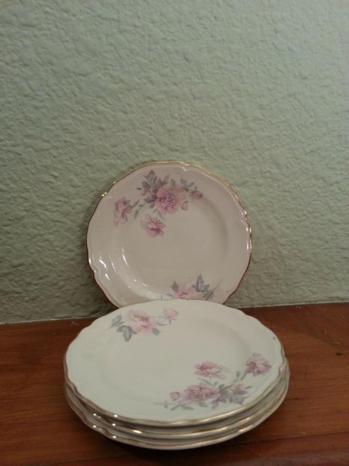 4 Vintage Edwin Knowles China Co. Bread & Butter Plates, Pink Floral
