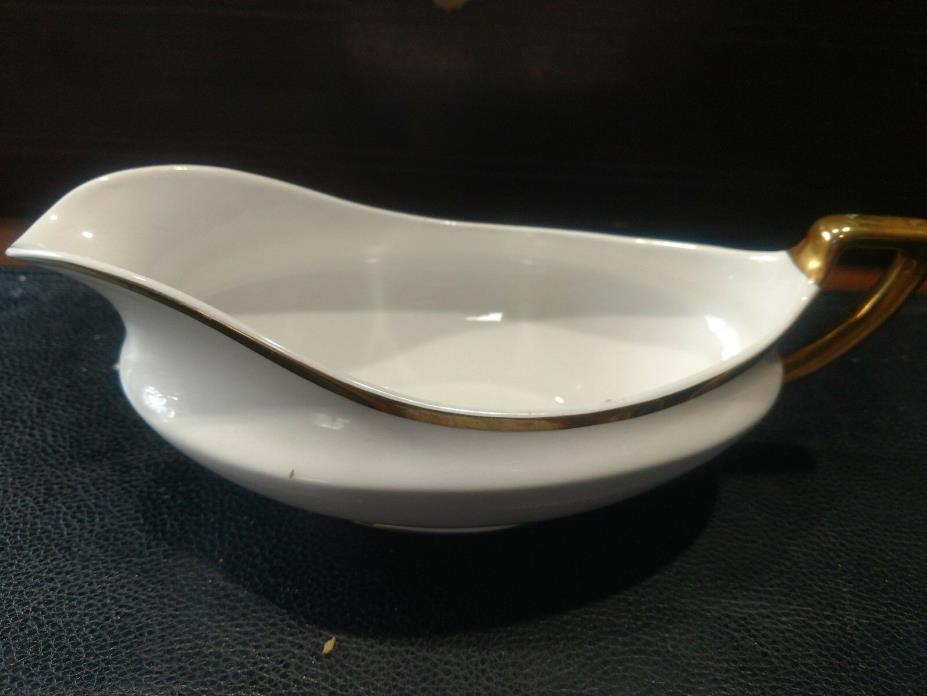 Semi Vitreous Porcelain K.T.& H.Co. England White with Gold Ring Gravy Boat Dish