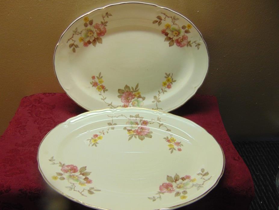 Vintage Knowles China Large Oval Floral Serving Platter USA set 2 pcs