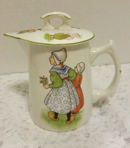 Edwin M. Knowles China Co. Coffee Pot Pitcher With Lid And Dutch Family Scenes