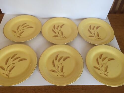 6 RARE YELLOW Gold Harvest or Golden Wheat Plates China by Edwin Knowles