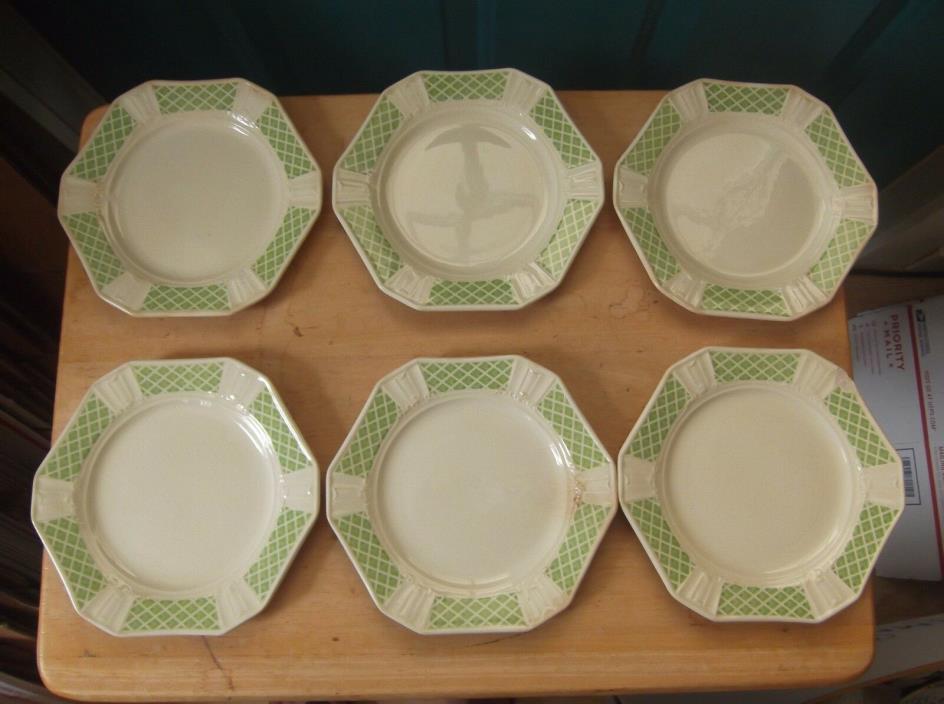 Six Vintage Edwin Knowles China Diana Pattern Bread Plates Green Lattice Design