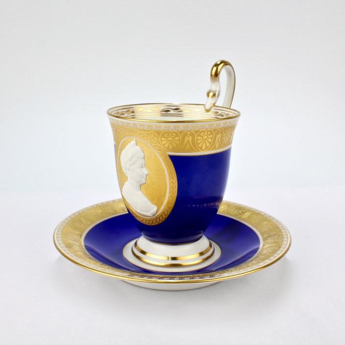 KPM Berlin Porcelain Blue Cameo Empress Aug. Victoria Portrait Cup & Saucer - PC