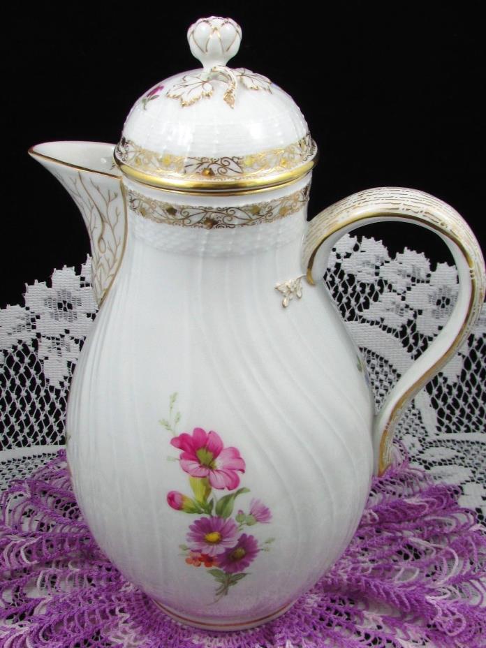 KPM SCEPTOR & ORB LARGE COFFEE POT HAND PAINTED FLORAL GOLD TEAPOT