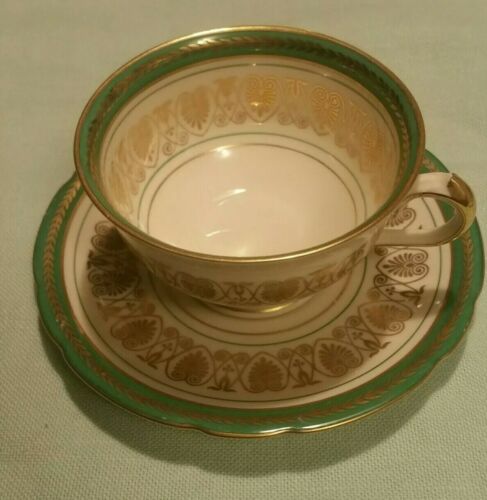 KPM Royal Ivory OXFORD Cup & Saucer Green and gold. Perfect