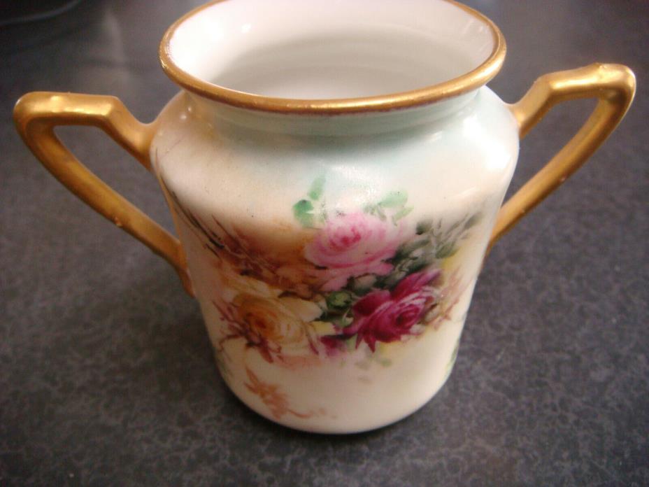 ANTIQUE KPM PORCELAIN SUGAR BOWL/SMALL VASE PINK AND YELLOW ROSES
