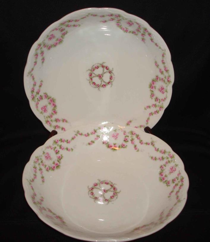 2 Vintage KPM Germany Granuteco Kristef Porcelain Rose Swag 8” Cereal Bowls
