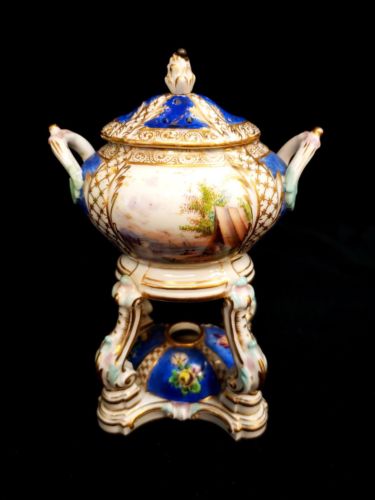 Antique 18th KPM Berlin Porcelain Scenic Scene warmer