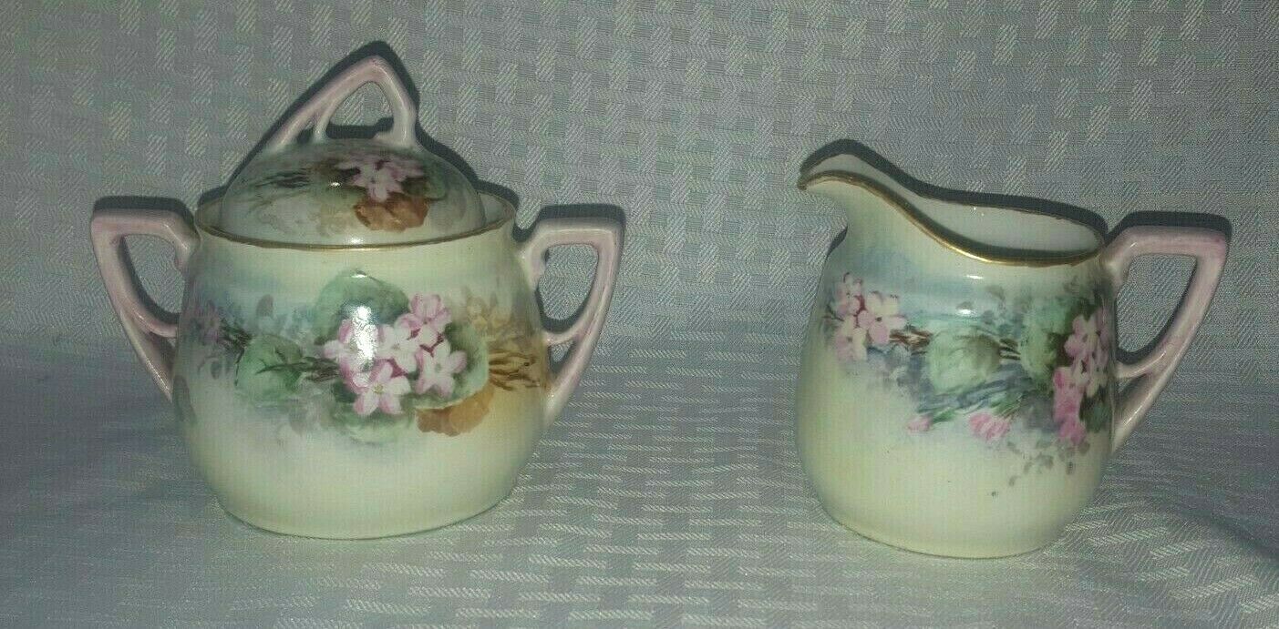 KPM Germany Cream & Sugar Forget-Me-Not Hand Painted Antique Set 1823-47