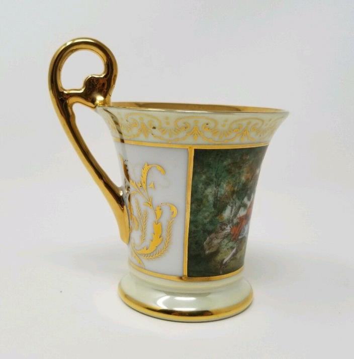 Vintage KPM Victorian Couple White & Gold Demitasse Porcelain Tea Cup