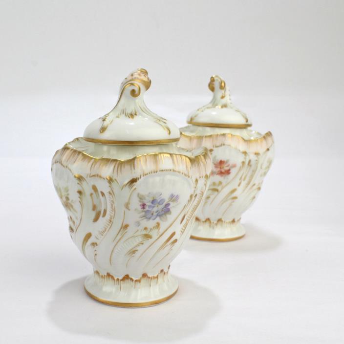 Pair 19th C Antique KPM Berlin Porcelain Weichmalerei Inkwells and Covers - PC