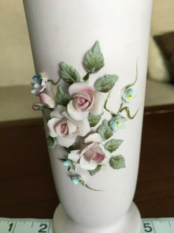 Lefton pink vase with raised roses