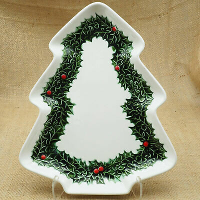 Vintage Rare Lefton China White Christmas Pattern Tree Serving Dish No.1368