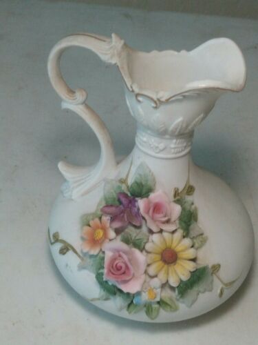 Vintage Lefton China KW4198 Vase w/Applied Flowers