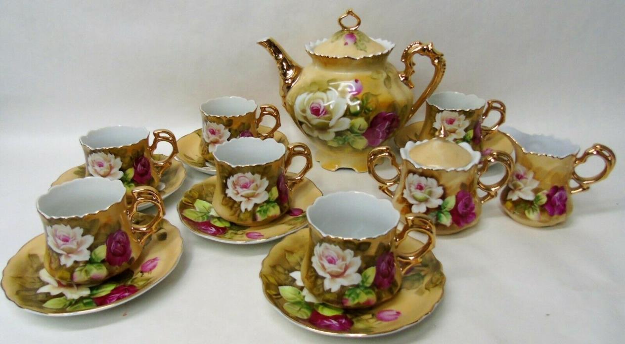 17 pc.Vintage Lefton Brown Heritage Floral Tea Set q956