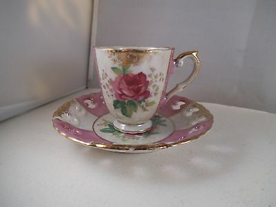 Vintage Lefton ? Japan Pink Roses Teacup Tea Cup & Saucer