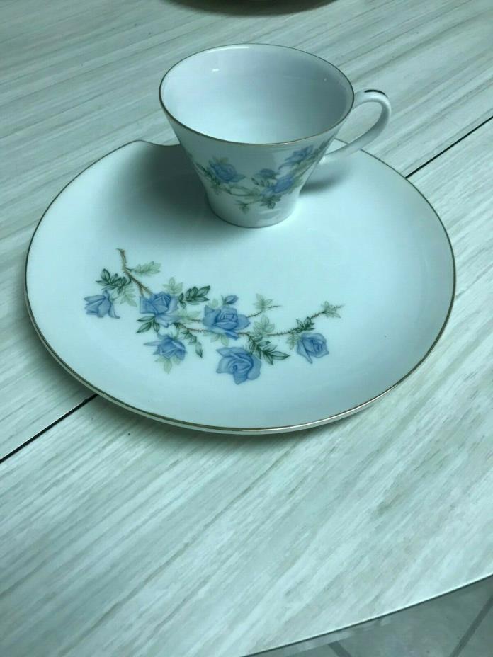 (4) Lefton China Blue Roses hand painted Plate and cup