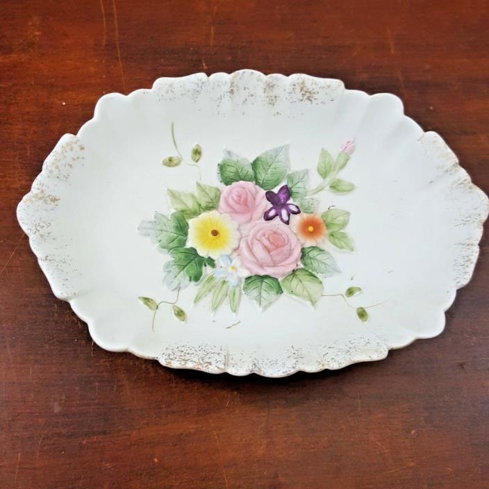 Vintage Lefton china ashtray KW 6964 oval floral handpainted trinket coin dish