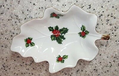Vintage Lefton Christmas Tray Dish Lefton # 02451 Holly Red Berries Label 6