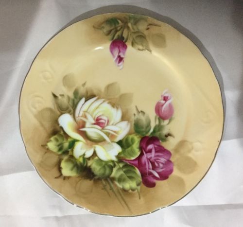 Lefton China, Hand Painted 7” Floral Dish, Gold Trimmed Rim