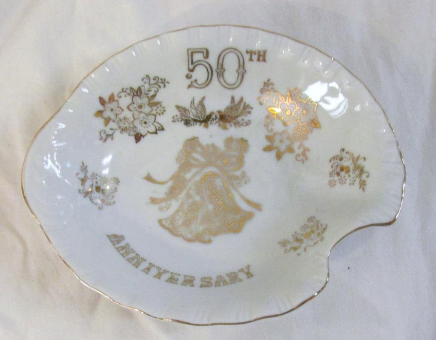 Lefton Trade mark exclucive  for Japan a 50 th Anniversary Dish Gold trim