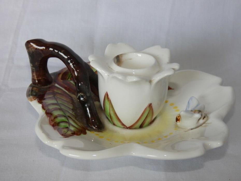 Vintage Lefton China Hand Painted Candle Stick Holder # 1593 Bee and Flower