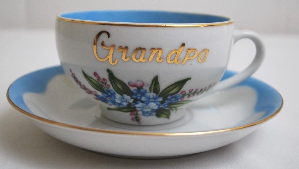 Lefton Grandpa China Oversized Vintage Coffee Tea Cup Saucer Spring Flowers
