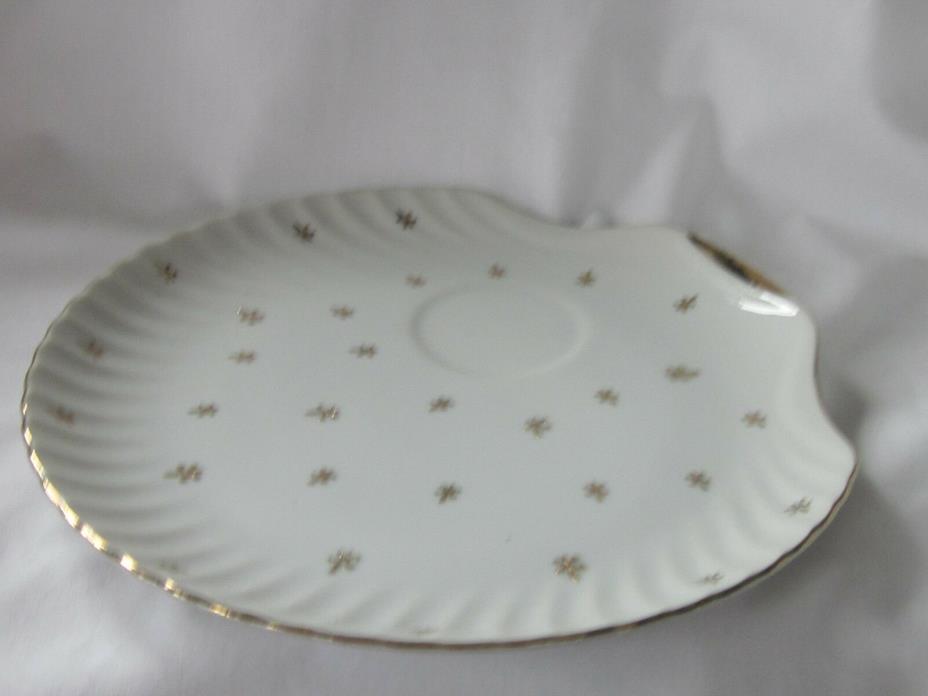 Lefton Fleur De Lis Snack Plate (only) Shell Shaped Hand Painted 22K Gold 1801