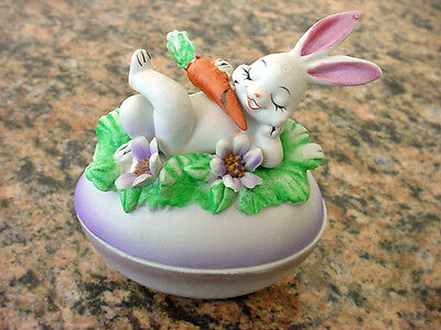 vTg Easter Bunny Egg Trinket Jewelry Ring Box Candy Flower Porcelain Bisque