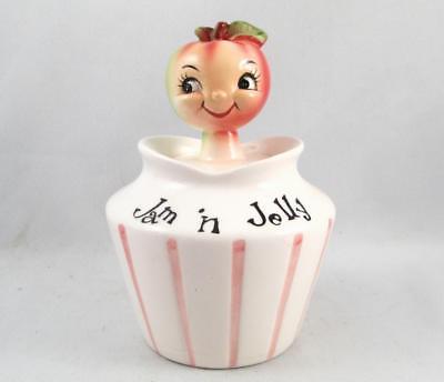 VINTAGE LEFTON ESD JAPAN PIXIE WARE APPLE HEAD JAM N` JELLY JAR W/ SPOON