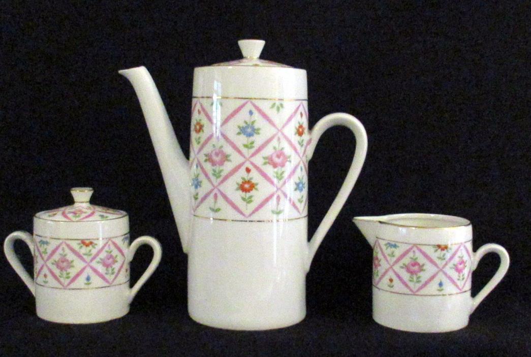 Gift Lefton Teapot Coffee Pot including Cream and Sugar Rose & Blue Hand Painted