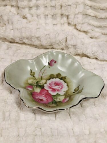 LEFTON CHINA CABBAGE PINK ROSE DISH HANDPAINTED  RINGS SCRUBBIES CANDY DISH