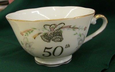 Vintage Hand Painted Lefton China 50th Anniversary Teacup  #04061, 1984