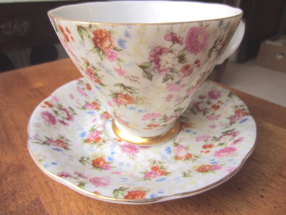 Collectible Vintage Lefton # 2119 Floral Coffee Cup & Saucer, hand painted