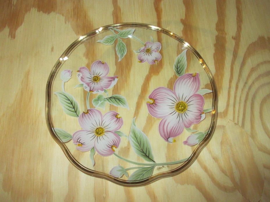 Lefton Glass Dessert Plate w/ Beautiful Floral Design from 1987 - Signed