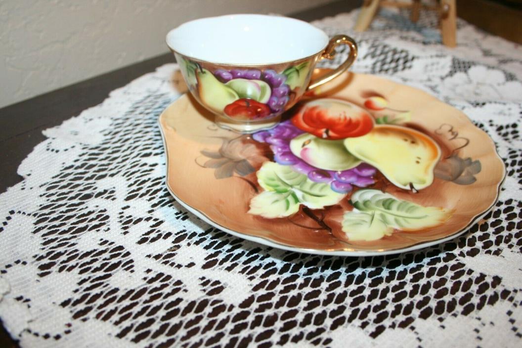 Pretty Vintage Lefton China Orchard Fruit Snack plate set with Cup