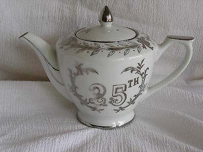 NEW Lefton China 25th Anniversary Tea Pot 279N Silver Bells Flowers w/ Sticker